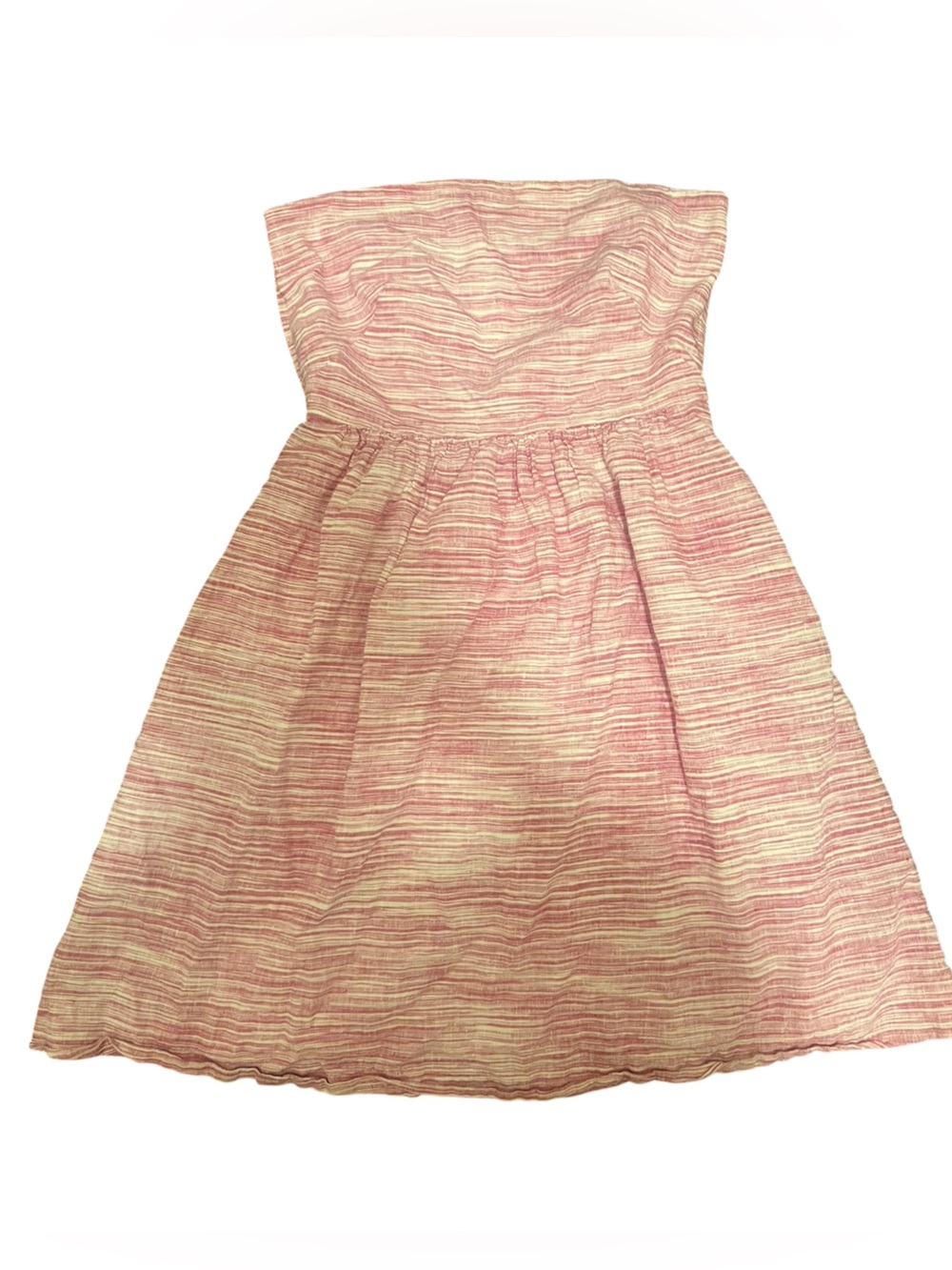 Banana Republic Strapless Linen Blend Smocked Dress Pink White Stripe Size 4